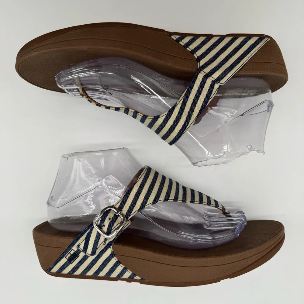 FitFlop Nautical Blue White Toe Post Thong Sandal Size 9